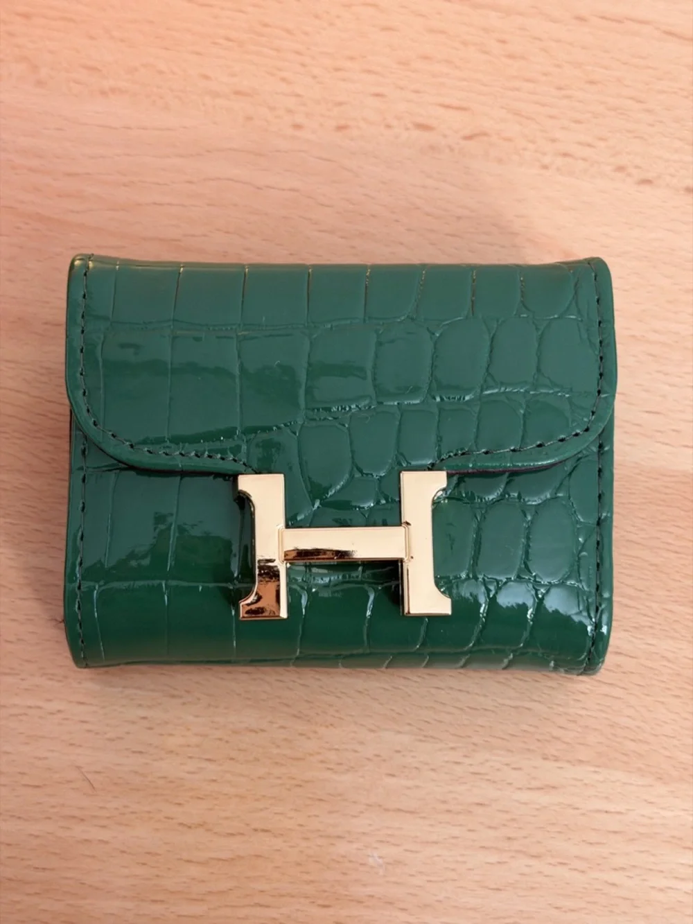 H Constance wallet embossed crocodile Togo GHW PHW vert rose orange accordion - Picture 4 of 12